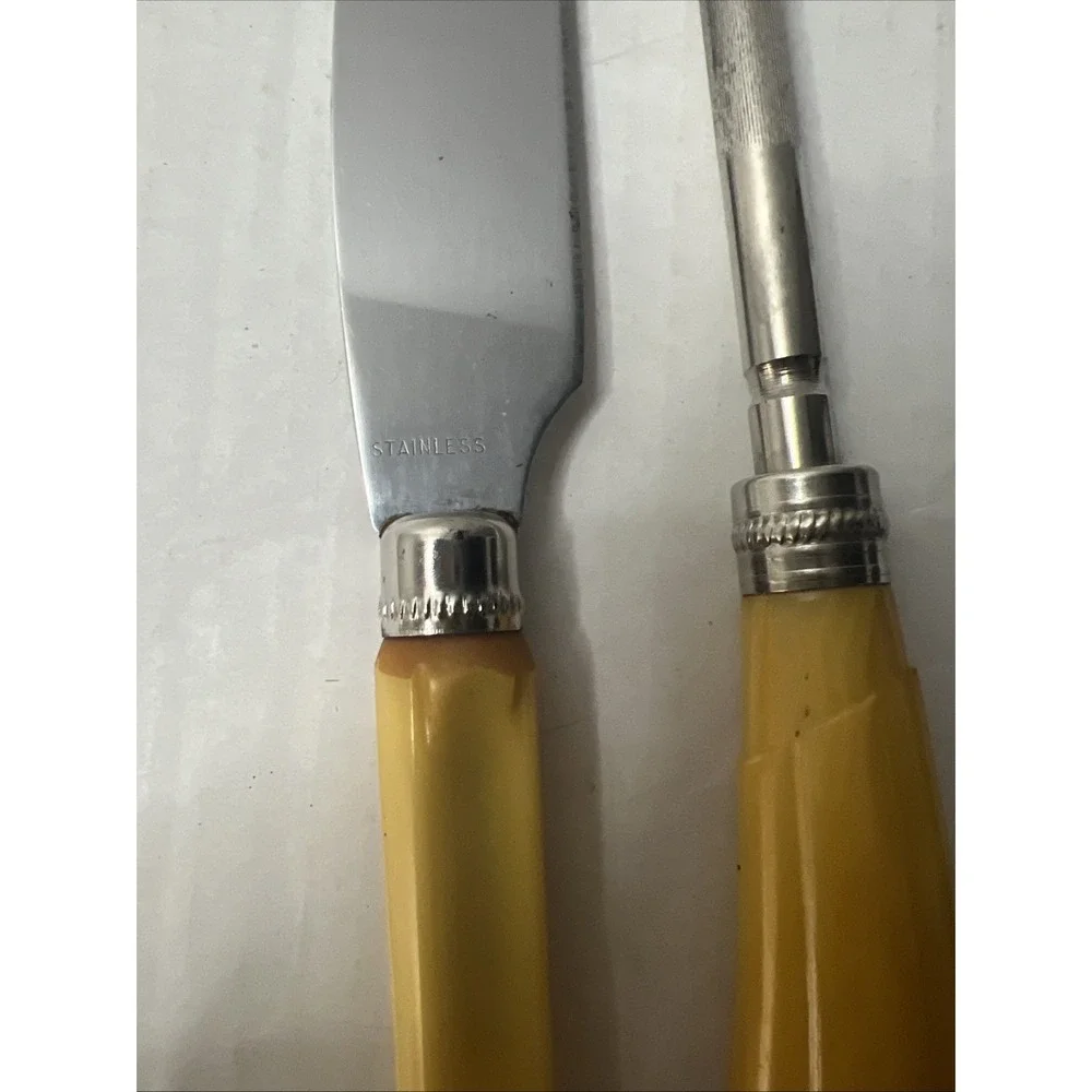 2 Vintage Butterscotch Bakelite Handle Carving Knife & Sharpener 12